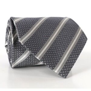 Ermenegildo Zegna Silk Blend Necktie Made in Italy Gray Silver Striped Tie